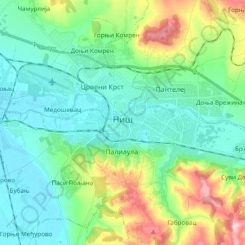 Niš topographic map, elevation, terrain