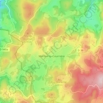 Mansat-la-Courrière topographic map, elevation, terrain