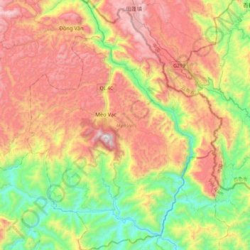 Mèo Vạc District topographic map, elevation, terrain