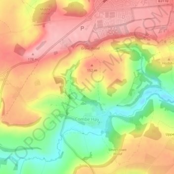 Combe Hay topographic map, elevation, terrain