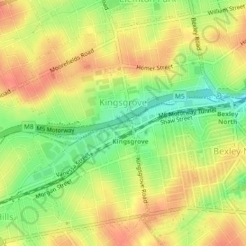 Kingsgrove topographic map, elevation, terrain