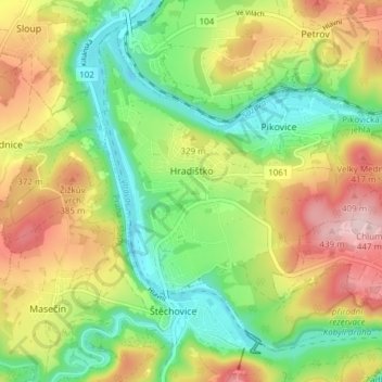 Hradištko topographic map, elevation, terrain