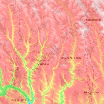 Murovani Kurylivtsi Settlement Hromada topographic map, elevation, terrain