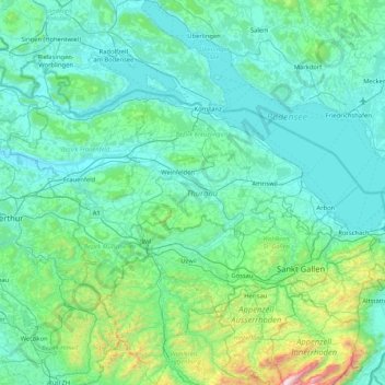 Thurgau topographic map, elevation, terrain