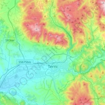 Terni topographic map, elevation, terrain