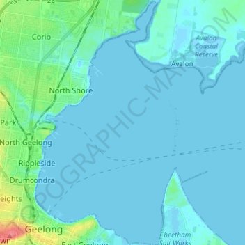 Corio Bay topographic map, elevation, terrain