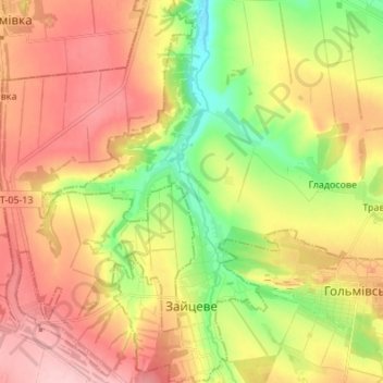 Zaitseve topographic map, elevation, terrain