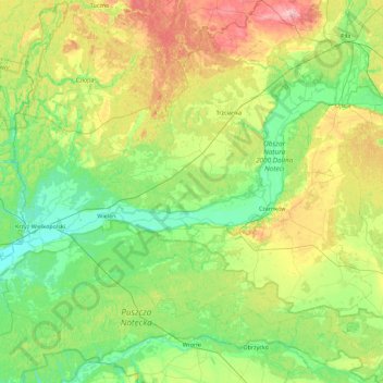 Czarnków-Trzcianka County topographic map, elevation, terrain