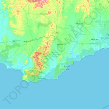 Ahanta West Municipal District topographic map, elevation, terrain