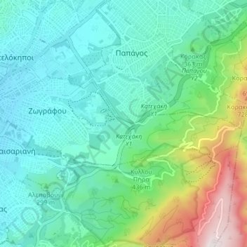 Municipality of Zografos topographic map, elevation, terrain