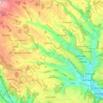 Chartridge topographic map, elevation, terrain