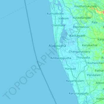 Alappuzha District topographic map, elevation, terrain