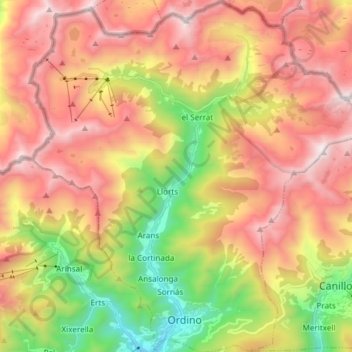 Ordino topographic map, elevation, terrain