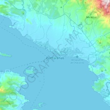 Puntarenas topographic map, elevation, terrain