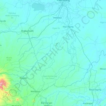 Sungai Komering topographic map, elevation, terrain