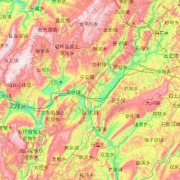 Pengshui Miao and Tujia Autonomous County topographic map, elevation, terrain