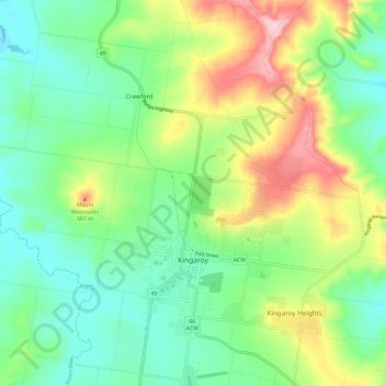 Kingaroy topographic map, elevation, terrain