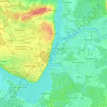 Zalew Zegrzyński topographic map, elevation, terrain