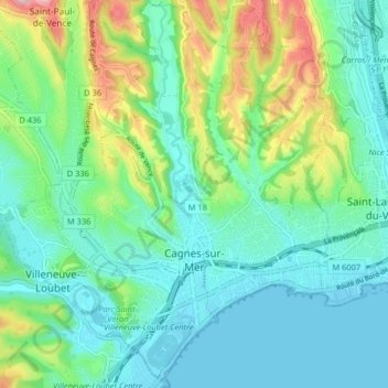 Cagnes-sur-Mer topographic map, elevation, terrain