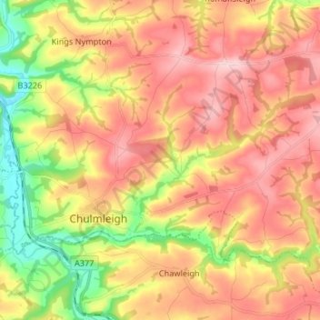 Chulmleigh topographic map, elevation, terrain