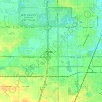 Matteson topographic map, elevation, terrain