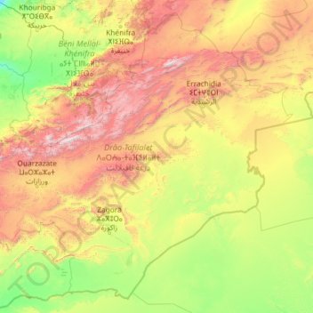 Draa-Tafilalet topographic map, elevation, terrain