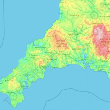 Cornwall topographic map, elevation, terrain