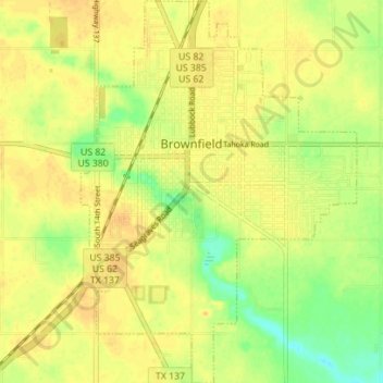 Brownfield topographic map, elevation, terrain