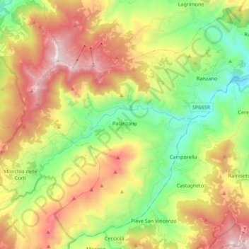 Palanzano topographic map, elevation, terrain