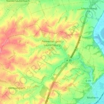 Neewiller-près-Lauterbourg topographic map, elevation, terrain