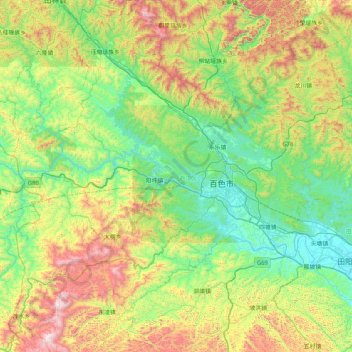 Youjiang District topographic map, elevation, terrain