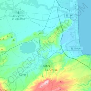 Lentini topographic map, elevation, terrain