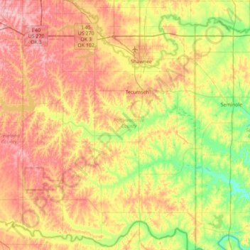 Pottawatomie County topographic map, elevation, terrain