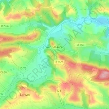 Saint-Marcet topographic map, elevation, terrain