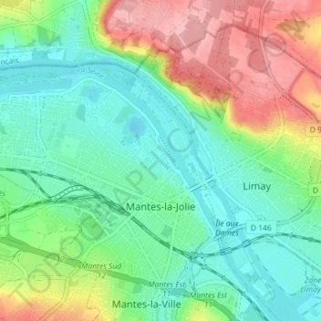 Mantes-la-Jolie topographic map, elevation, terrain