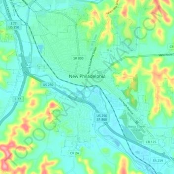 New Philadelphia topographic map, elevation, terrain