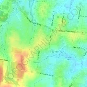 Crestmead topographic map, elevation, terrain