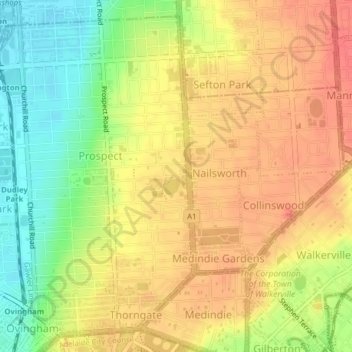 City of Prospect topographic map, elevation, terrain