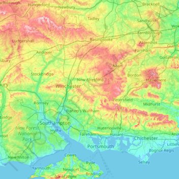 Hampshire topographic map, elevation, terrain