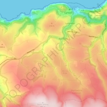 Lynton and Lynmouth topographic map, elevation, terrain