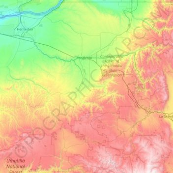 Umatilla County topographic map, elevation, terrain