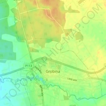 Grobiņa topographic map, elevation, terrain