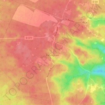 Baudignan topographic map, elevation, terrain