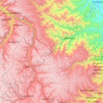 Huamalíes topographic map, elevation, terrain