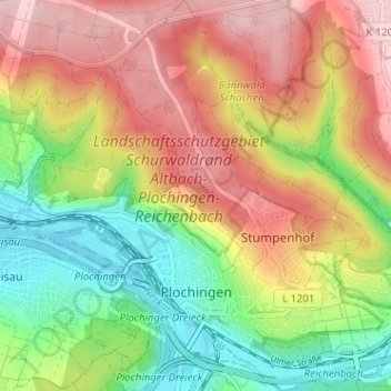 Plochingen topographic map, elevation, terrain