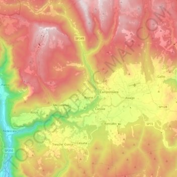 Roana topographic map, elevation, terrain