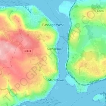 Passage West topographic map, elevation, terrain