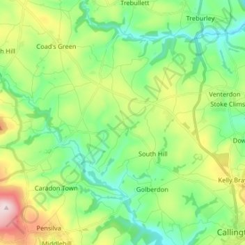 Linkinhorne topographic map, elevation, terrain