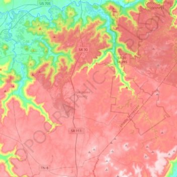 Van Buren County topographic map, elevation, terrain