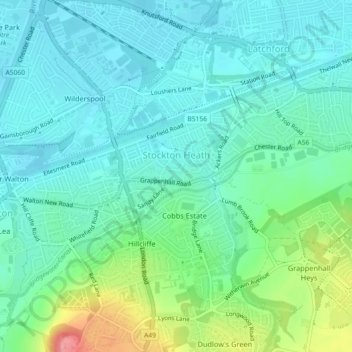 Stockton Heath topographic map, elevation, terrain